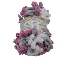 Příze PUFFY color bílá, šedá, tmavě růžová 100g / 9 m Příze PUFFY color bílá, šedá, tmavě růžová 100g / 9 m
