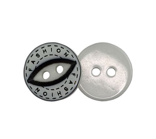 Knoflík bílý s černým nápisem prům. 12 mm