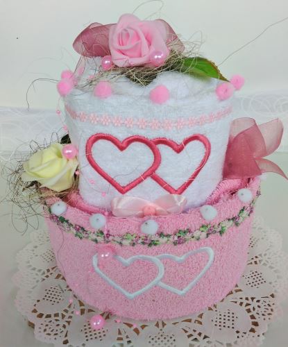 Veratex Textilní dort dvoupatrový růžovo/bílý