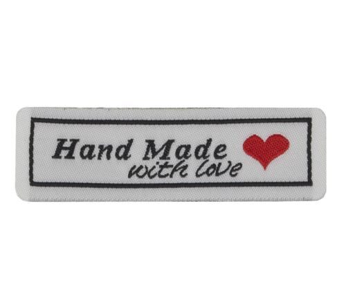 Nášivka Hand Made bílá s černým nápisem 59x18 mm