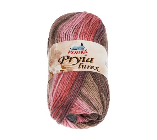 Příze PRYIA lurex růžová, hnědá 100g / 245 m