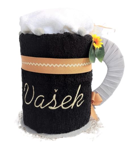 Veratex Textilní dort velké černé Pivo s výšivkou jména nebo přezdívky (osuška 70x140 + ručník 30x30cm)