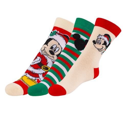 Ponožky dětské Mickey 2 - sada 3 páry červená, béžová, zelená, černá