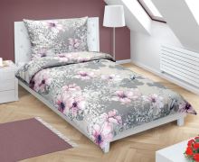 Povlečení bavlněné s hotelovou kapsou šedý ibišek 140x200,70x90 cm Povlečení bavlněné s hotelovou kapsou šedý ibišek 140x200,70x90 cm