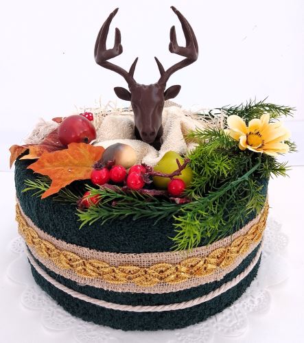 Textilní dort myslivecký jednopatrový s jelenem