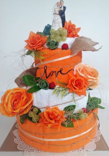 Veratex Textilní svatební dort třípatrový oranžová růže