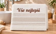 Froté ručník mozaika s výšivkou Vše nejlepší krémová Ručník - 50x100 cm Froté ručník mozaika s výšivkou Vše nejlepší krémová Ručník - 50x100 cm