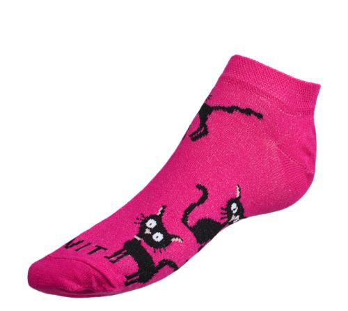 Ponožky nízké Kočka magenta růžová,černá
