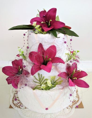 Veratex Textilní dort třípatrový (vínová lilie)