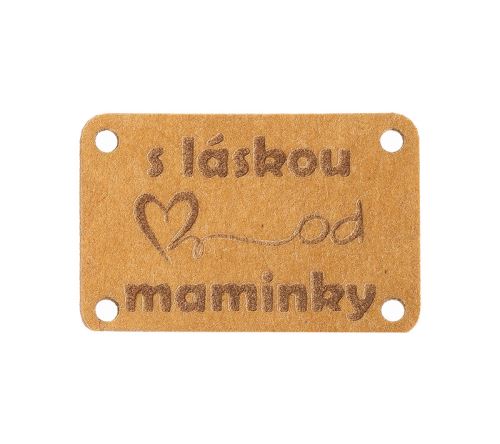 Nášivka "s láskou od maminky" papírová - balení po 6 ks hnědá 30x25mm