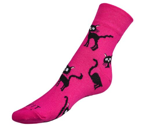 Ponožky Kočka magenta sytá růžová
