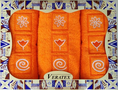 Luxusní dárkový vyšívaný froté set 1 osuška 2 ručníky (oranžová)