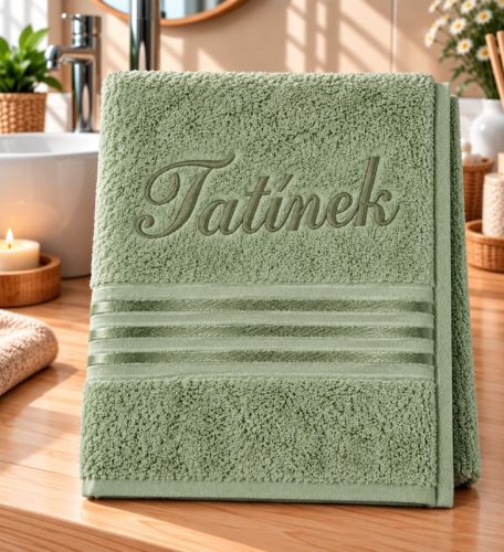 Froté ručník kolekce Linie s výšivkou Tatínek zelená 50x100 cm