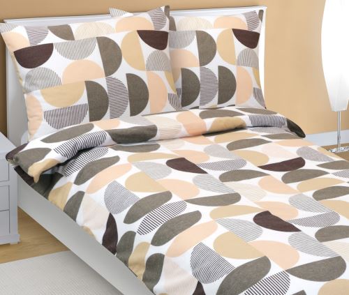 Flanelové povlečení 70x90-140x200 cm Půlkruh hnědá, losos*