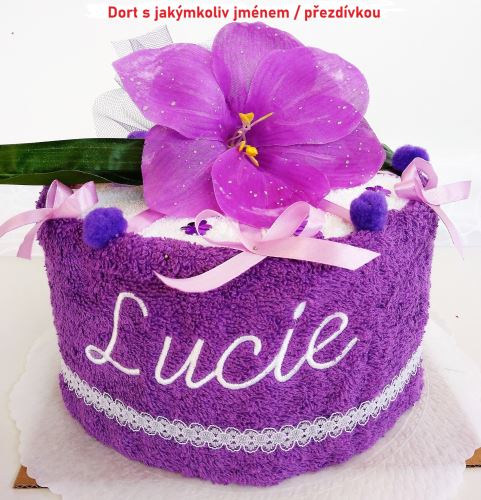 Veratex Textilní dort lilie jednopatrový s výšivkou jména  (výběr z 22 barev ručníků)