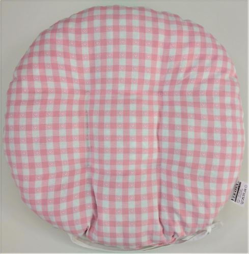 Sedák prošívaný kulatý průměr 40 cm tkaný kanafas růžové srdíčko