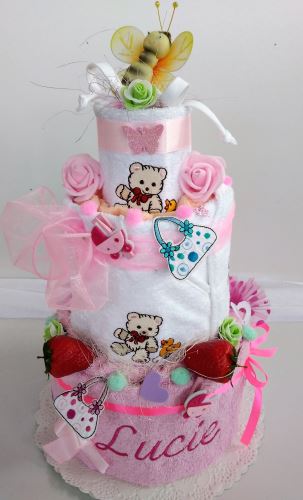Veratex Dětský textilní dort - třípatrový (růžovo - bílý)