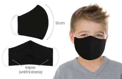 Rouška dětská bavlněná s vnitřní kapsou černá (délka oblouku 13cm) SKLADEM POSLEDNÍ 2KS