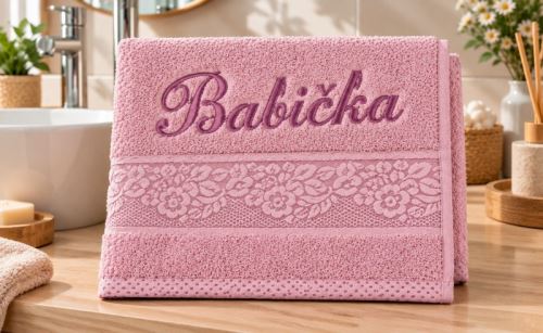 Froté ručník orchidea s výšivkou BABIČKA Růžová 50x100 cm
