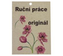 Cedulka Ruční práce béžová s růžovým kvítkem 50x70 mm Cedulka Ruční práce béžová s růžovým kvítkem 50x70 mm