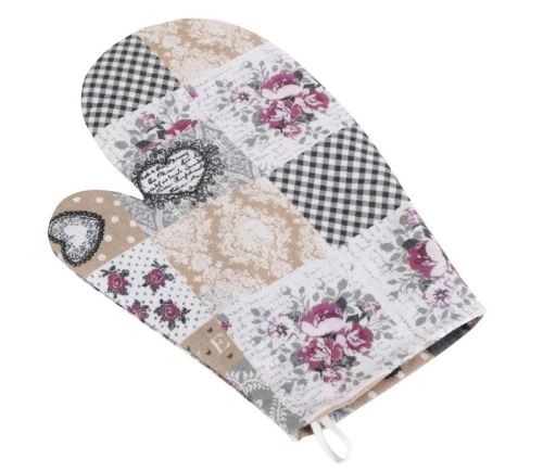 Kuchyňská chňapka patchwork love - vínová, šedá, béžová chňapka 28x18 cm