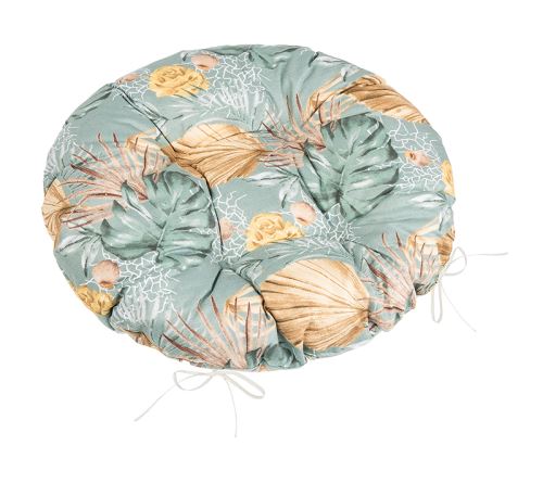 Sedák Adéla prošívaný kulatý Monstera, růže žlutá, šedí, béžová průměr 40 cm