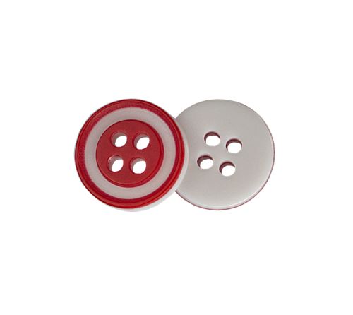 Knoflík červený s bílým proužkem prům. 12,5 mm