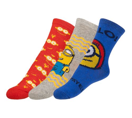 Ponožky dětské Mimoni - sada 3 páry červená, modrá, šedá