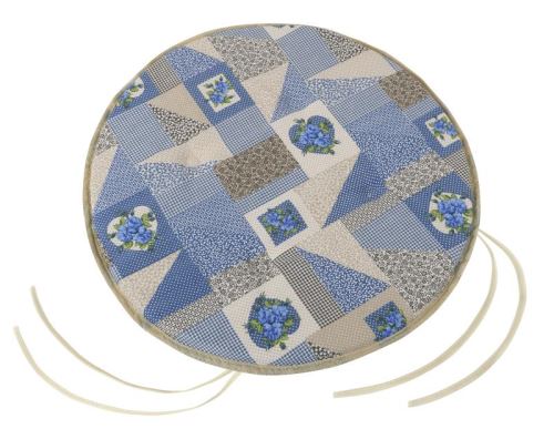 Sedák EMA kulatý hladký patchwork modrý průměr 40 cm, výška puru 2 cm
