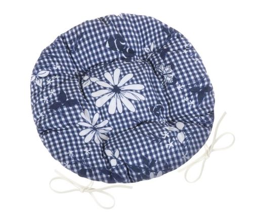 Sedák DITA kulatý prošívaný modrá kostička s květem průměr 40 cm