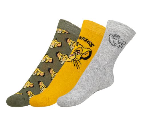 Ponožky dětské  Lví král - sada 3 páry khaki, šedá, žlutá