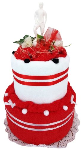 Veratex Textilní dort dvoupatrový červeno bílý - možnost vyšít jméno / přezdívku doplatek 75kč