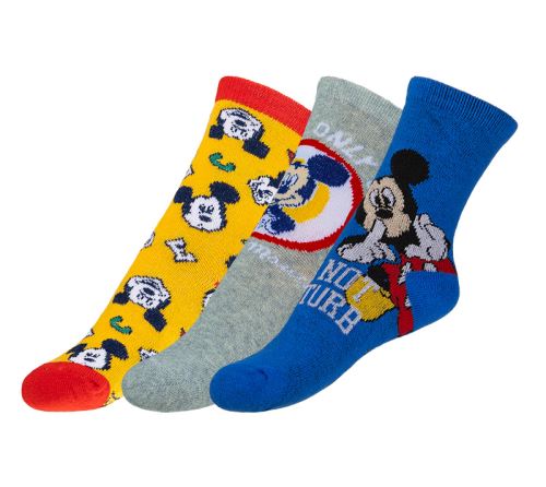 Ponožky dětské Mickey - sada 3 páry červená, žlutá, modrá, šedá
