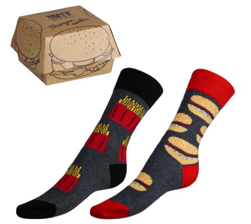 Ponožky Hamburger+hranolky 2 páry v dárkovém balení černá, béžová, červená