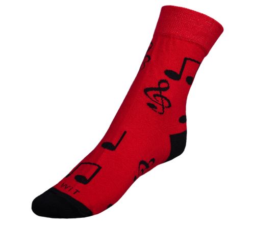 Ponožky Noty červená, černá