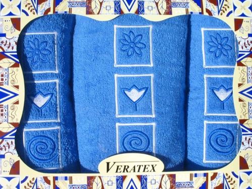Luxusní dárkový vyšívaný froté set 1 osuška 2 ručníky (král.modř) 450g