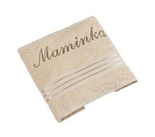 Froté ručník kolekce Linie s výšivkou Maminka béžová 50x100 cm (1)
