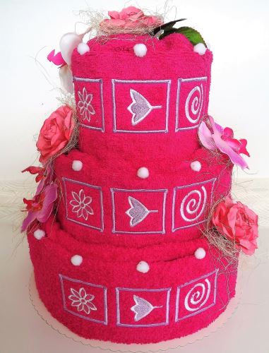 Veratex Textilní dort třípatrový vyšívaný (purpurový)