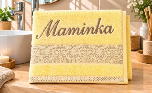 Froté ručník orchidea s výšivkou MAMINKA Žlutá 50x100 cm