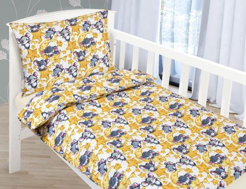 Dětské povlečení bavlna Agáta Myšky - žlutá, šedá 90x135, 45x60 cm