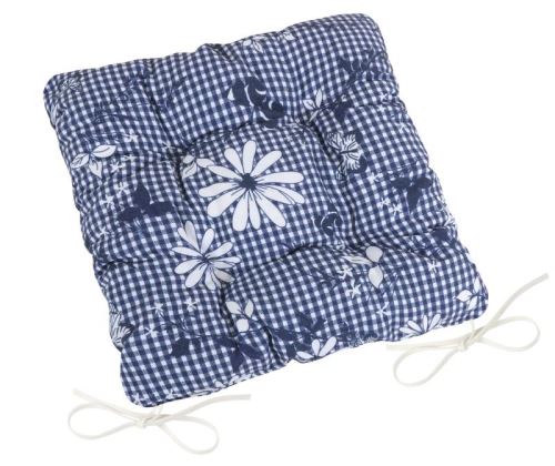 Sedák DITA prošívaný modrá kostička s květem 40x40 cm, prošívaný