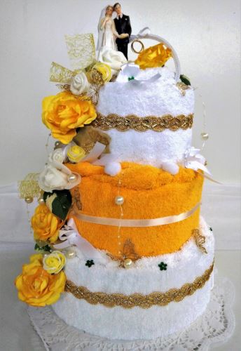 Veratex Textilní dort třípatrový - žluto/bílý*
