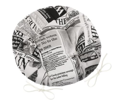 Sedák EMA kulatý prošívaný černé noviny průměr 40 cm