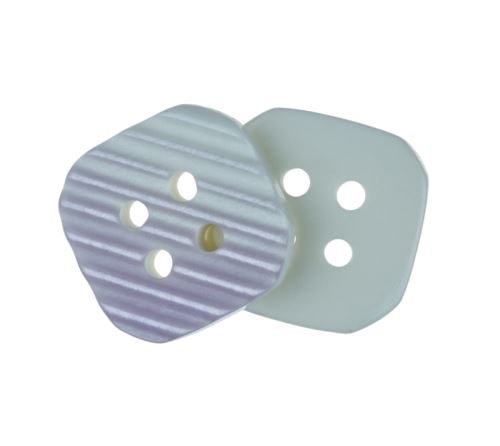 Knoflík - balení po 10ks bílý s fialovými proužky 13,5x13,5 mm