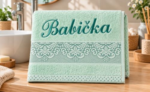 Froté ručník orchidea s výšivkou BABIČKA Zelená 50x100 cm