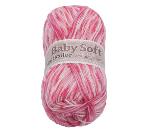 Příze BABY SOFT multicolor bílá, růžová, fialová 100g / 360 m