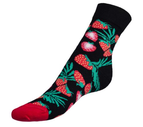 Ponožky Jahody černá, červená