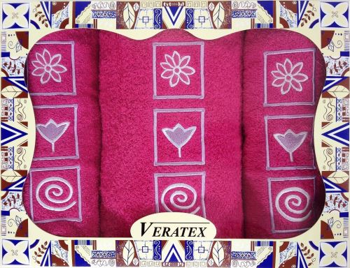 Luxusní dárkový vyšívaný froté set 1 osuška 2 ručníky (purpurová)