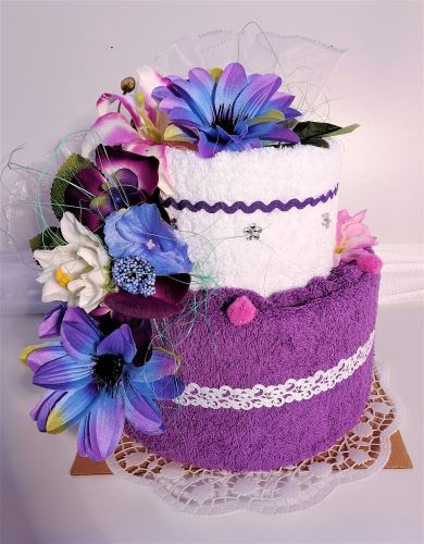 Veratex Textilní dort dvoupatrový fialovo-bílý