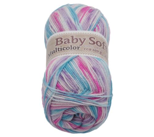 Příze BABY SOFT multicolor bílá, růžová, sv.modrá 100g / 360 m